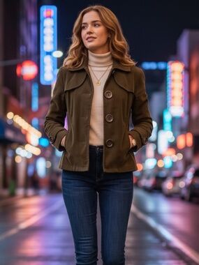 EUC Love Tree Women’s Y2K-Era Brown Fine-Wale Corduroy Cropped Jacket Medium